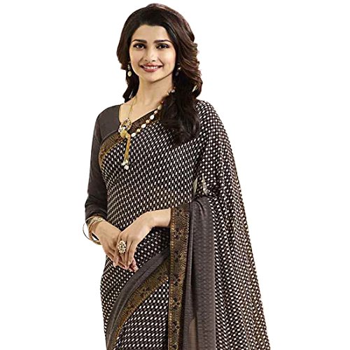 Image of RAJESHWAR FASHION WITH RF Women's Printed Georgette Sarees For Women With Jacquard Work Lace Border & Blouse Piece(Yellow Multicolored Free Size 6.30 Mtr)