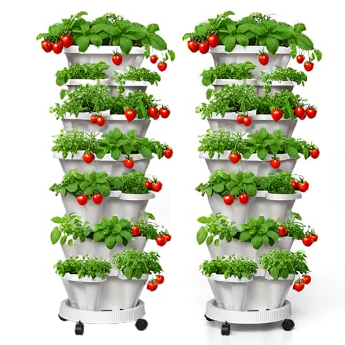 Lykvrii 7 Tiered Strawberry Planters 2 Pack, Vertical Stackable Planter,