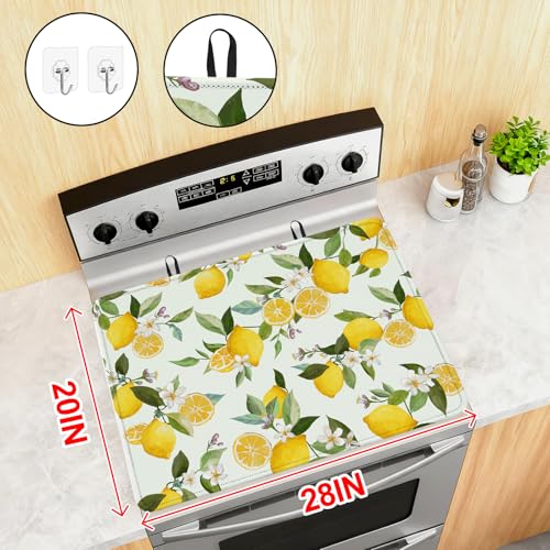 Image of Lemon Blossom Stove Top Cover for Electric Stove, Lemon Fruit Covers for Electric Stove, Rubber Dish Drying Mat, Glass Cooktop Covers, Flat RV Range top Mats, 28 inchx20 inch