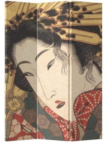 Fine Asianliving Japanese Oriental Room Divider Folding Privacy Screen 3 Panel Japanese Geisha L120xH180cm Asian Paravent Partition Screen Canvas Screen Two-Sided 203-217
