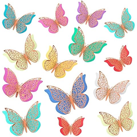 24 Pcs Butterfly Wall Decor, 3D Butterfly Decorations Double Layers Wall Stickers Rose Gold Party Decorations for Room Dcor Wedding Decorations DIY Gift (Rose Gold) Cover
