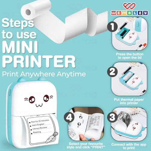 Image of Wembley Mini Bluetooth Printer for Kids| Durable, Portable & Safe| Kitty Themed Thermal Printer| Rechargeable & Battery Operated| Ideal for Students Age 5+ (Kitty)
