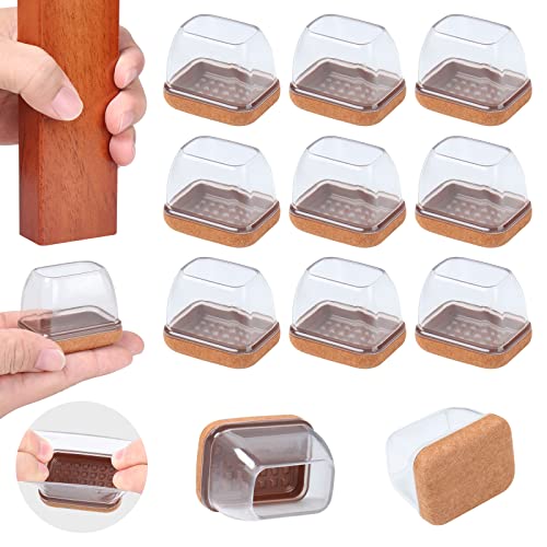 Ezprotekt 16 Pcs Rectangle Clear Silicone Chair Leg Floor Protectors with Felt Rectangle Felt Furniture Leg Caps Table Leg Covers Cups Anti- Scratches and No Noise (Fit L :1.3-1.7 W: 0.9-1.2)