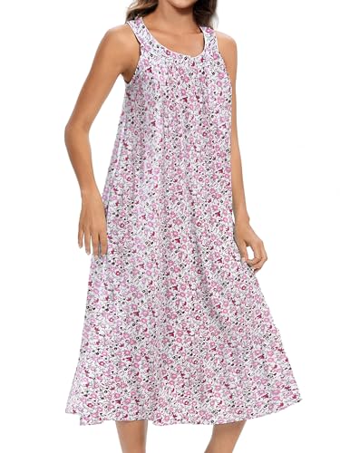 Image of 100% Cotton Nightgowns for Women Soft Ladies Gowns Sleepwear Long Sleeveless Nightgown