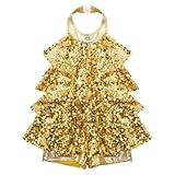 Girls Sleeveless Shiny Sequins Mini Dance Dress Sparkle Suit Outfits Costume for Latin Jazz Salsa Samba Rumba (US, Numeric, 6, Regular, Gold)