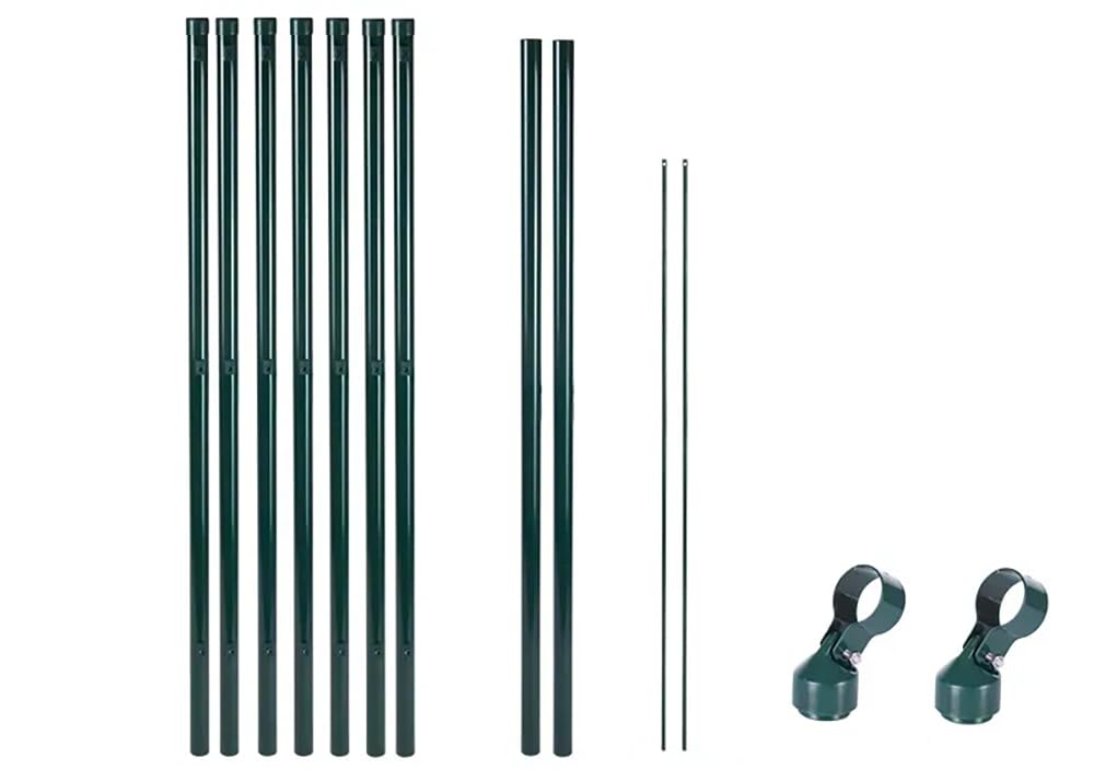 Garmix Zaunpfostenset Zaunpfahl Gartenzaun Metall 105cm Grün 7 Stück