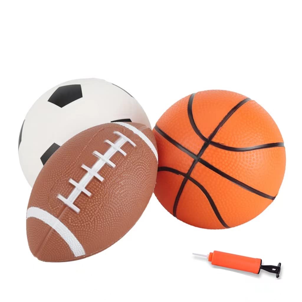 COOLBABY PVC elastic inflatable ball basketball football rugby racket racket air pump set toy ball with pump, Multicolor, SSZ008-Q