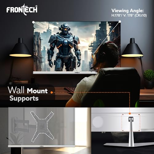 Image of FRONTECH 24 Inch Ultima Series LED Monitor | Refresh Rate 75 Hz,IPS Panel | Full HD 1080p, Wall Mountable Sleek & Elegant Design | HDMI & VGA Ports, Dual 2W Built-in Speakers (MON-0062,White)