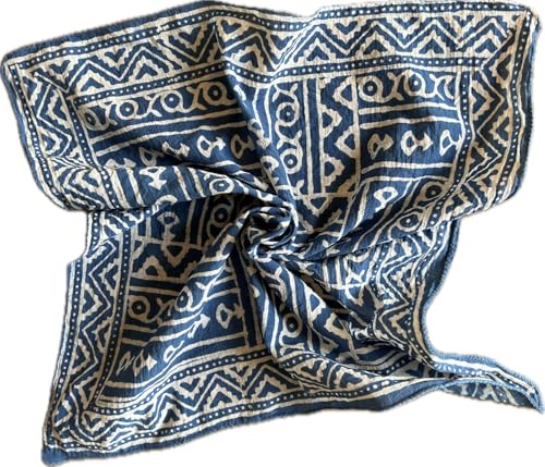 Indigo Bandana Organic Cotton Bandana Moselle, Bandana Scarf, Paisley Design Scarf, Vibrant Color, High-Quality, Winter Scarf, Unique Design Geometric Scarf, Hand Printed Bandana4