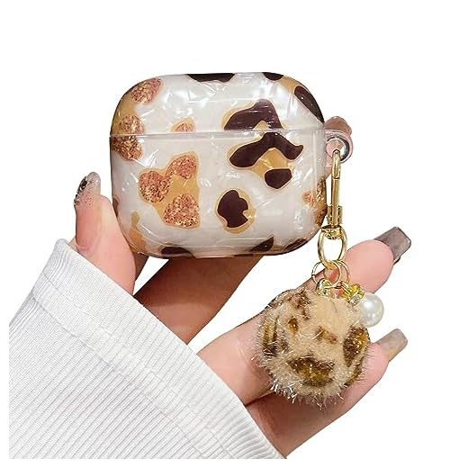 Compatible with Airpods 3rd Generation Case, PHOEACC Luxury Fashion Cheetah Print Airpod 3 Case Cute Protective Cover with Furry Ball Pearl Keychain for Girls Women (Leopard Brown)