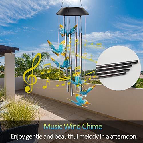 Zawino Solar Wind Chimes For Outside, Butterfly Windchimes With Music Metal Tubes, 7 Colors Changing Led Lights, Waterproof Wind Bells For Indoor Outdoor, Garden, Patio Decor, Love Memorial, Mom Gift #TOP1