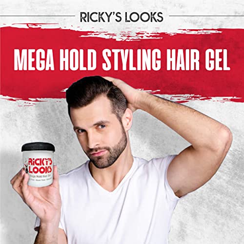 Ricky's Looks Mega Hold Styling Hair Gel For Curly, Frizzy, Straight, Wavy & Fine Hair - Flake Free, Strong Hold And Shine - For All Hair Types - Men & Women #TOP1