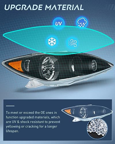 Image of Nilight Headlight Assembly Compatible with 2005 2006 Toyota Camry LE XLE SE Headlamps Replacement Black Housing Amber Reflector Upgraded Clear Lens Driver and Passenger Side