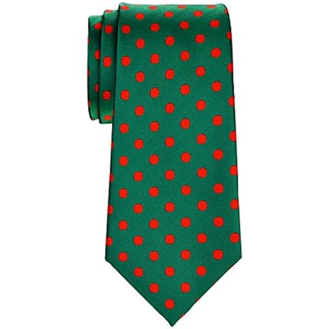 Retreez Polka Dots Woven Microfiber Men's Tie - Green with Red Dots Cover