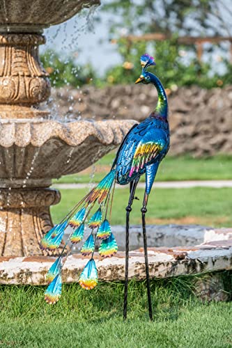 TERESA'S COLLECTIONS Outdoor Decor Peacock Yard Art Garden Sculptures & Statues,Blue Large Metal Bird Lawn Ornaments,35inch Outside Decorations for Porch,Patio,Pond,Pool,Backyard,Party Decor - Image 4