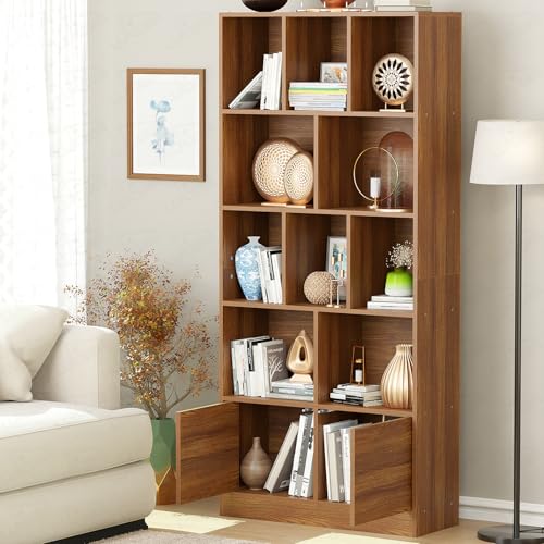 Image of Lukzer Bookshelf & Storage Organizer with Push Latch Doors Cabinet | Modern Engineered Wood Multipurpose Bookcase Display Rack for Home & Office | DIY Assembly (MR-033 /Oak Brown /157x80x30 cm)
