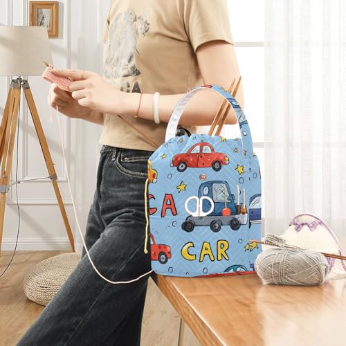 Image of Tatenale Crochet Bag Yarn Bag Knitting Project Bag with Pockets and Handle Portable Yarn Storage Organizer Tangle Free 8.3x11 InchLight Blue Cars and Stars32