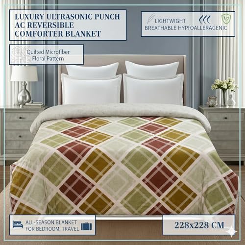 Image of Home Stylish Luxury Ultrasonic Punch AC Comforter Blanket - Quilted Microfiber Floral Pattern, Lightweight Breathable Hypoallergenic All‑Season Blanket for Bedroom, Travel (228x228 Cm) Trangle Multi