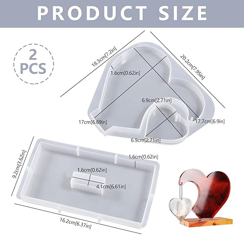 Miniatura 2 de Bekecidi Moldes de resina de corazón, moldes de resina epoxi, moldes de silicona de corazón para fundición de resina, marcos de fotos de corazón,