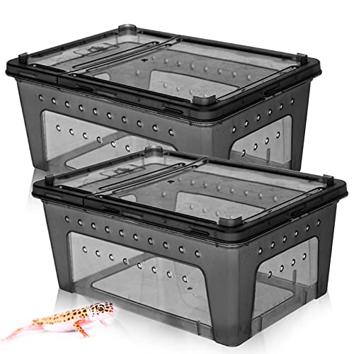 Hamiledyi 2PCS Reptile Feeding Box Snake Breeding Box Transparent Animal Habitat Cage Portable Plastic Turtle Transport Container for Bearded Dragon Lizard Spider Frog Scorpion Gecko 12.6 x 8.6 x 5.9