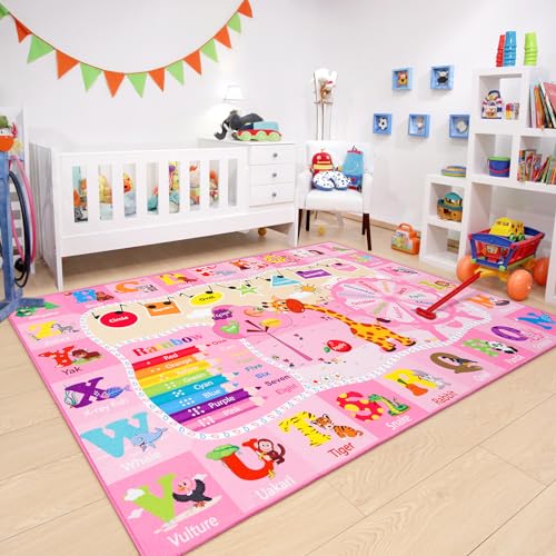 Chicrug Educational Kid Area Rug for Playroom, 4x6 Feet TPR Non Slip Kids Classroom Carpet Rug for Learning ABC Animal, Shape Color Fruit, Washable Play Mat Rug for Children Nursery Toddler Room Decor - Image 4