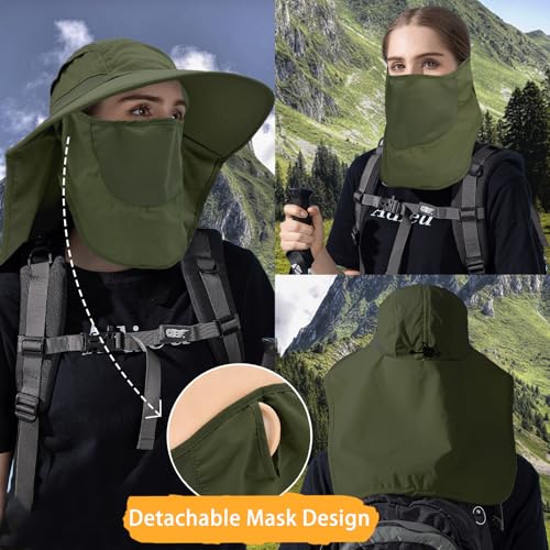 Image of Sun Hats for Men Women Detachable Face Cover Wide Brim Fishing Hats with Neck Flap UPF 50+ Outdoor Safari Hats