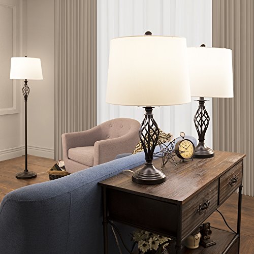 Table Lamps And Floor Lamp Set Of 3, Spiral Cage Design (3 Led Bulbs Included) By Lavish Home - 72-Lmp3001 #TOP4