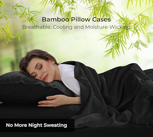 Image of Royale Linens Cooling Pillow Cases Queen Size Set of 2-100% Rayon Derived from Bamboo Cooling Pillowcase for Hot Sleepers - Soft & Silky Pillow Covers with Envelope Closure (Black 20x30 Inches)
