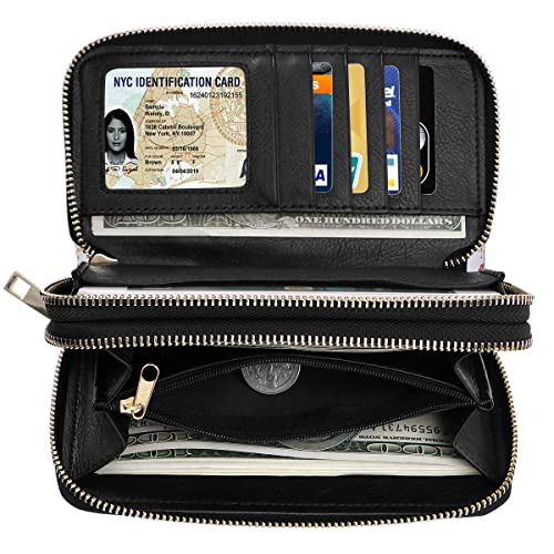 Image of XEYOU Double Zipper Long Clutch Wallet Cellphone Wallet for Women with Removable Wristlet Strap for Credit Card, Cash, Coin, Bill