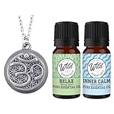 Aum Om Pewter Aromatherapy Essential Oil & Diffuser Necklace gift Set (Lavender Peppermint Zen Inner Calm)