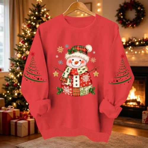 Aymnlox Womens Christmas Snowman Sweatshirt Festive Graphic Crewneck Long Sleeve Pullover Holiday Winter Funny Cute Top ugly christmas sweatshirt women funny Red S - image 3