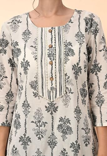 Image of Amazon Brand - Tavasya Women Cotton Anarkali Kurta Pant Dupatta Set | Printed Ethnic Suit Set | Flared Anarkali Kurta with Pant & Dupatta | Festive & Casual Wear