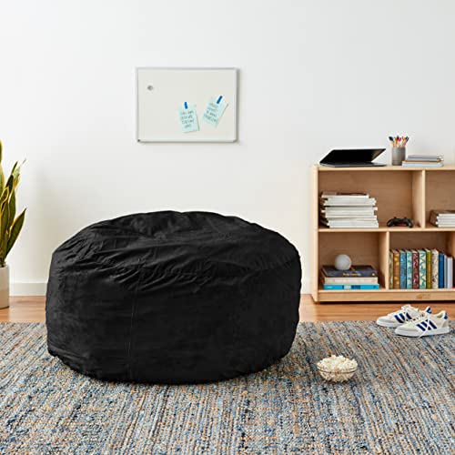 Sofa Sack Bean Bag Chair Cover Only, for Adults and Kids, Without Filling Comfy Fluffy Round or Oval Beanbag Chair Cover Replacement, Lazy Sofa Cover for Reading Chair or Floor Chair, 4-Feet, Black - Image 3