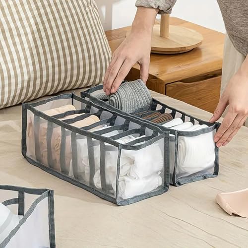 Image of atorakushon 2 Pcs Set Foldable 7 Compartment Socks Organizer for Wardrobe | Cloth Organizer for Storage | Tie, Socks & Underwear Organisers Storage Box for Closet | Brown