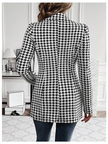 GORGLITTER Women's Houndstooth Long Sleeve Button Blazer Jackets Trendy Open Front Casual Business Work Office Blazers2