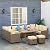 Outsunny 6 Piece Patio Furniture Set, PE Wicker Outdoor Furniture Conversation Set with 3 Sofas, 2 Ottomans and Slatted WPC Top Dining Table, All Weather Sectional Sofa Couch with Pillows, Khaki