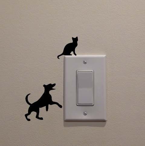 YINGKAI Dog Chasing Cat Up The Light Switch Decal Vinyl Wall Decal Sticker Art Living Room Carving Wall Decal Sticker for Kids Room Home Window Decoration