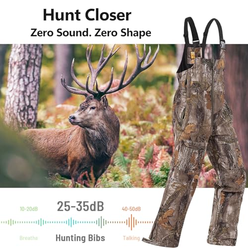 Image of NEW VIEW Insulated Hunting Bibs for Men, Silent Camo Overalls with Fleece Lining, Water-Resistant Camo Bibs Hunting Overalls