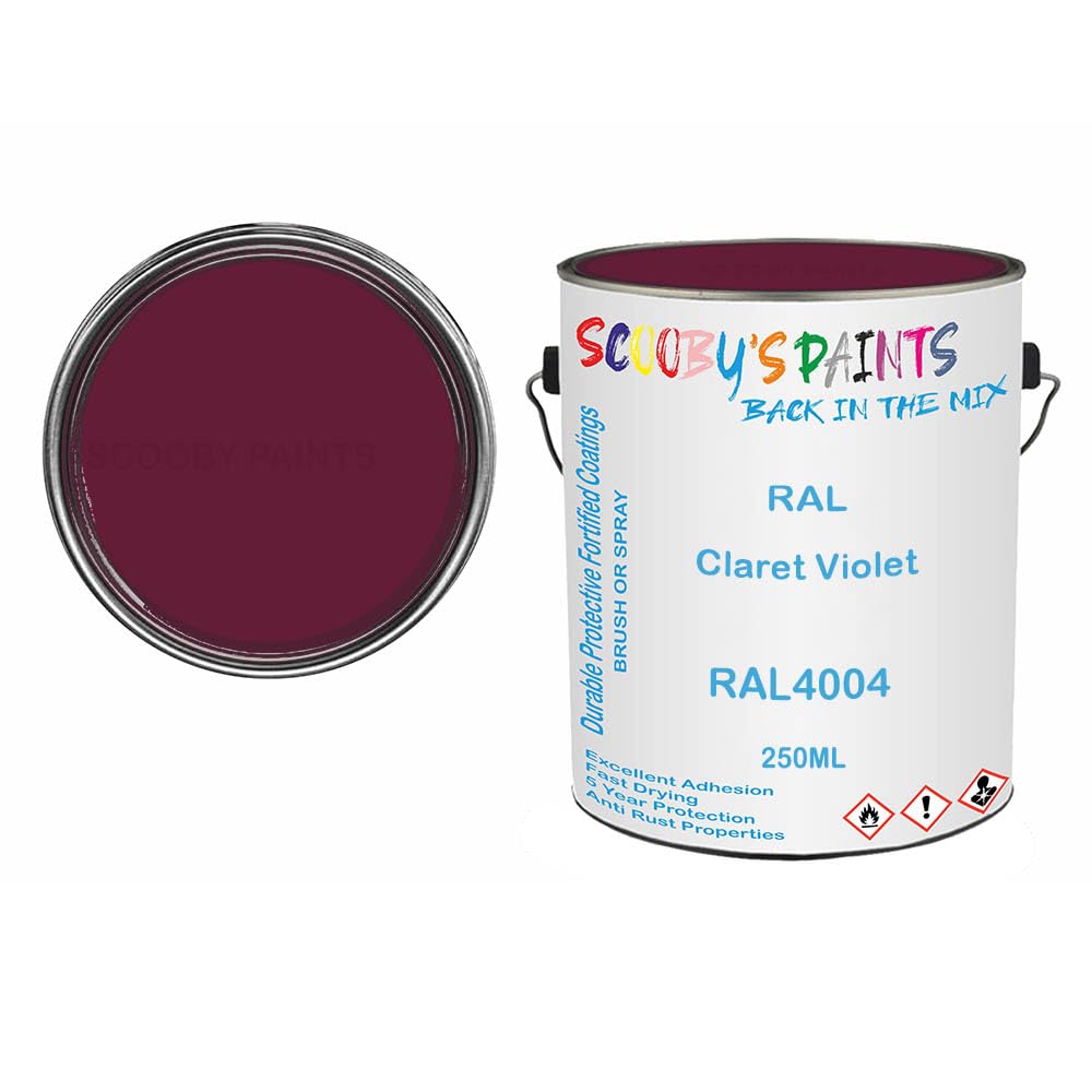 SCOOBYS PAINTS BACK IN THE MIX Ral 4004 Claret violet 250ML RAL Paint Tin Can Gloss Shinny Finish DIY Indoor/Outdoor Wood Plastic Metal Heat Resistant