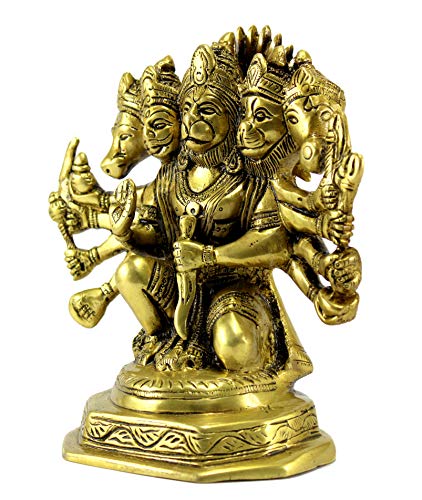 ESPLANADE Brass Panchmukhi Hanuman Anjaneya Pavan Putra Bajrangbali Maruti Idol Murti Moorti Statue - 7 inches - Image 3