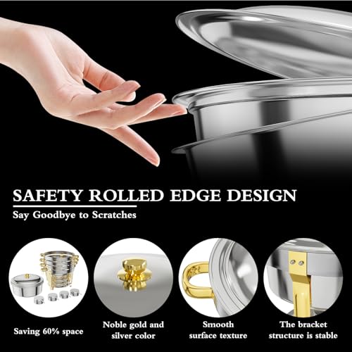Newkitchen RD6Q-GD4 Chafing Dishes For Buffet 4 Pack, 6Qt Round Chafing Dishes For Buffet [Elegant Gold And Silver Colors] Stainless Steel Chafing Dish Buffet Set thumb #3