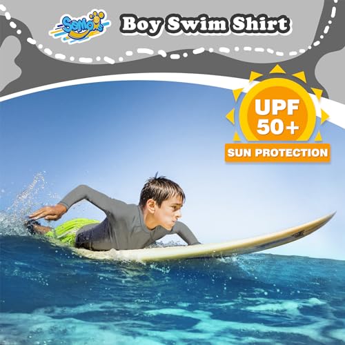 Boys Rash Guard Swim Shirt Long Sleeve for Toddler Kids Youth Rashguard Water Sun Fishing Swimming Shirt UPF+ 50 Mist Grey 7-8Y2
