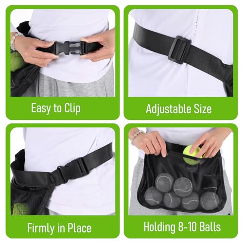 HJZHII Verstellbarer Tennisball-Bandhalter, 8-10 Tennisbälle Halter Tasche Beutel Träger Tragezubehör Pickleball-Hüfthalter Netzlochbeutel für Trainer Coach Enthusiast