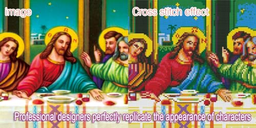 Image of ROSTITCH The Last Supper Stamped Cross Stitch Kits - Counted Cross Stitch Kits for Beginners Adults Needlepoint Flowers Cross-Stitch Patterns Dimensions Needlecrafts Embroidery Kits Arts and Crafts
