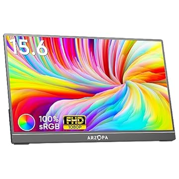 ARZOPA Monitor Portátil, Monitor Portátil para Portátil FHD 1080P de 15,6" 100% sRGB High Color Gamut Display IPS Eye Care Screen para Escritório e Entretenimento de Alta Gama -A1C