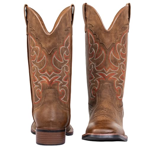 SheSole Women's Cowboy Boots Square Toe Mid Wide Calf Cowgirl Boots Chunky Heel Fashion Western Boots2