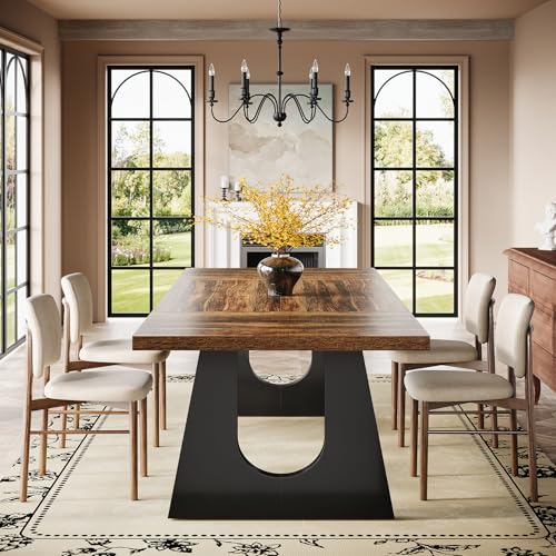 Image of Tribesigns Large Dining Table for 6-8 People, 70.9-Inch Wood Rustic Rectangular Table with Black Wooden Legs, Farmhouse Center Kitchen Table for Dining Room, Living Room, Home Furniture (Dark Brown)