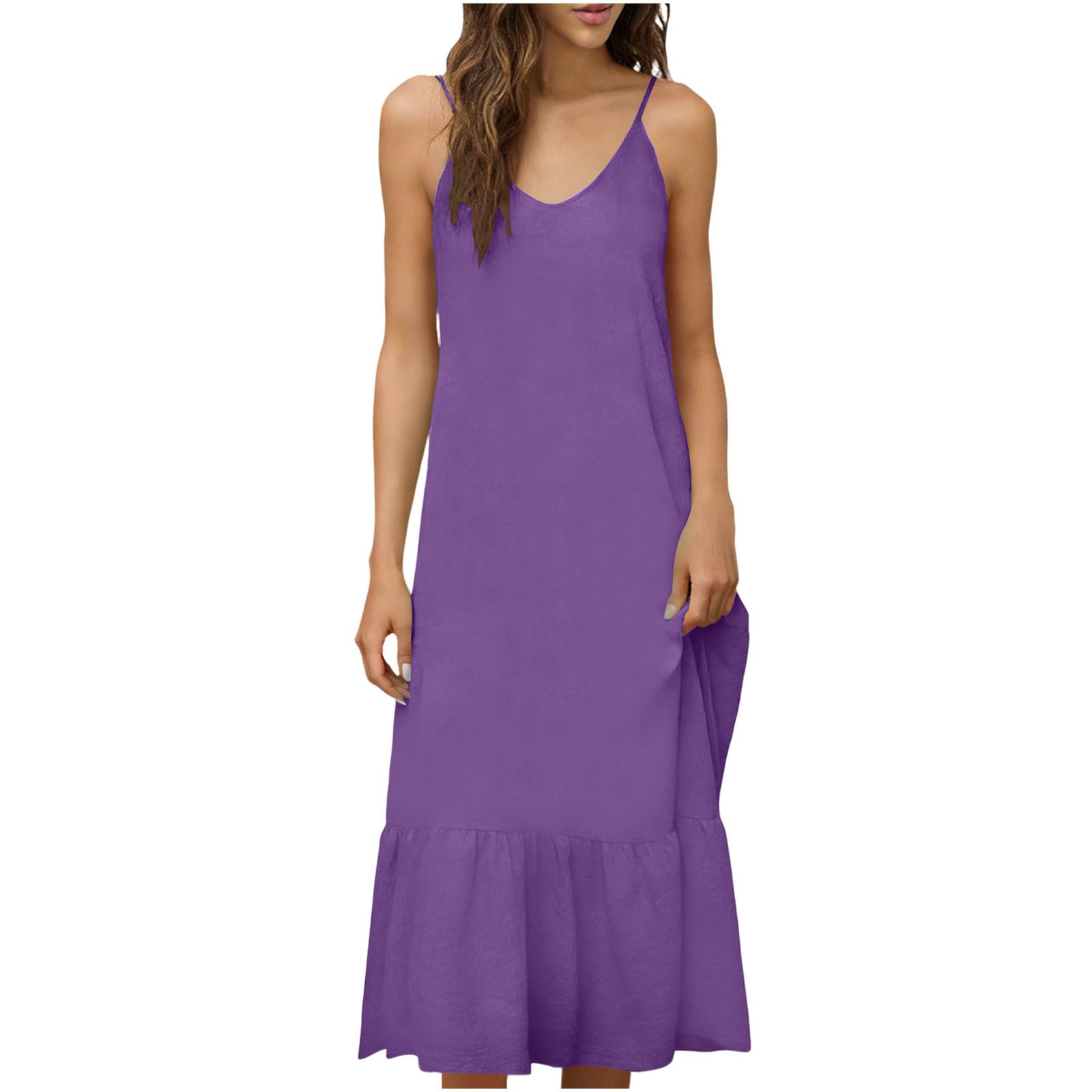 Aopir Women's Spaghetti Strap Backless Maxi Solid Color Dress Elegant Long Dress for Prom Evening Event