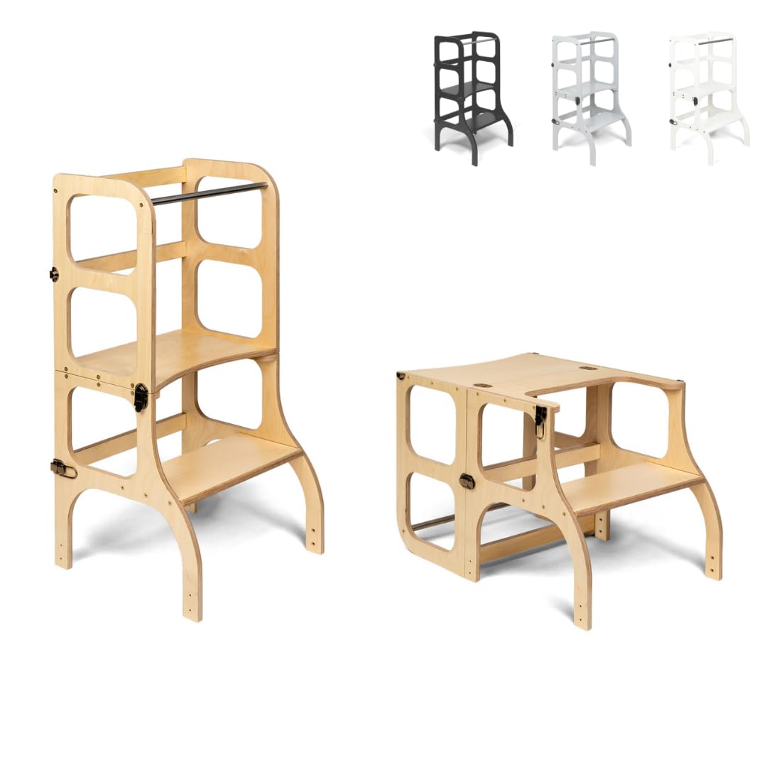 Ette Tete STEP'n'Sit® • Tour d'apprentissage • Convertible 2 en 1 (avec fermoirs en Laiton, en Bois)