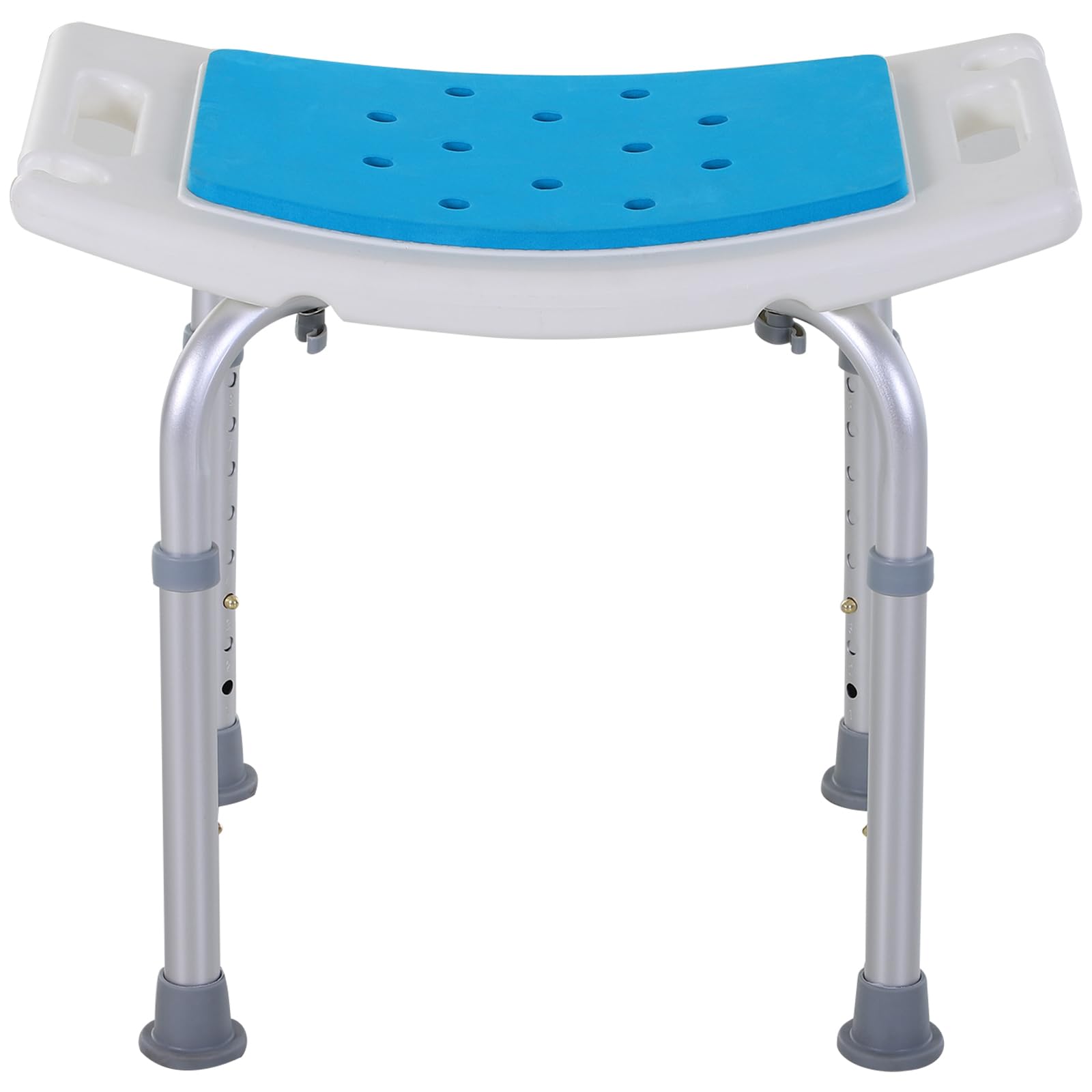 HOMCOM Taburete de Ducha Silla de Baño con Altura Ajustable en 6 Niveles Diseño Antideslizante para Ancianos o Movilidad Reducida 52x30x39-51 cm